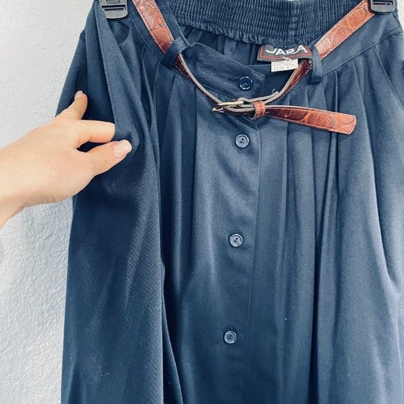 Jara Vintage dark blue Long Pencil Skirt brown Buckle Snakeskin Print Belt M/L - Picture 4 of 11